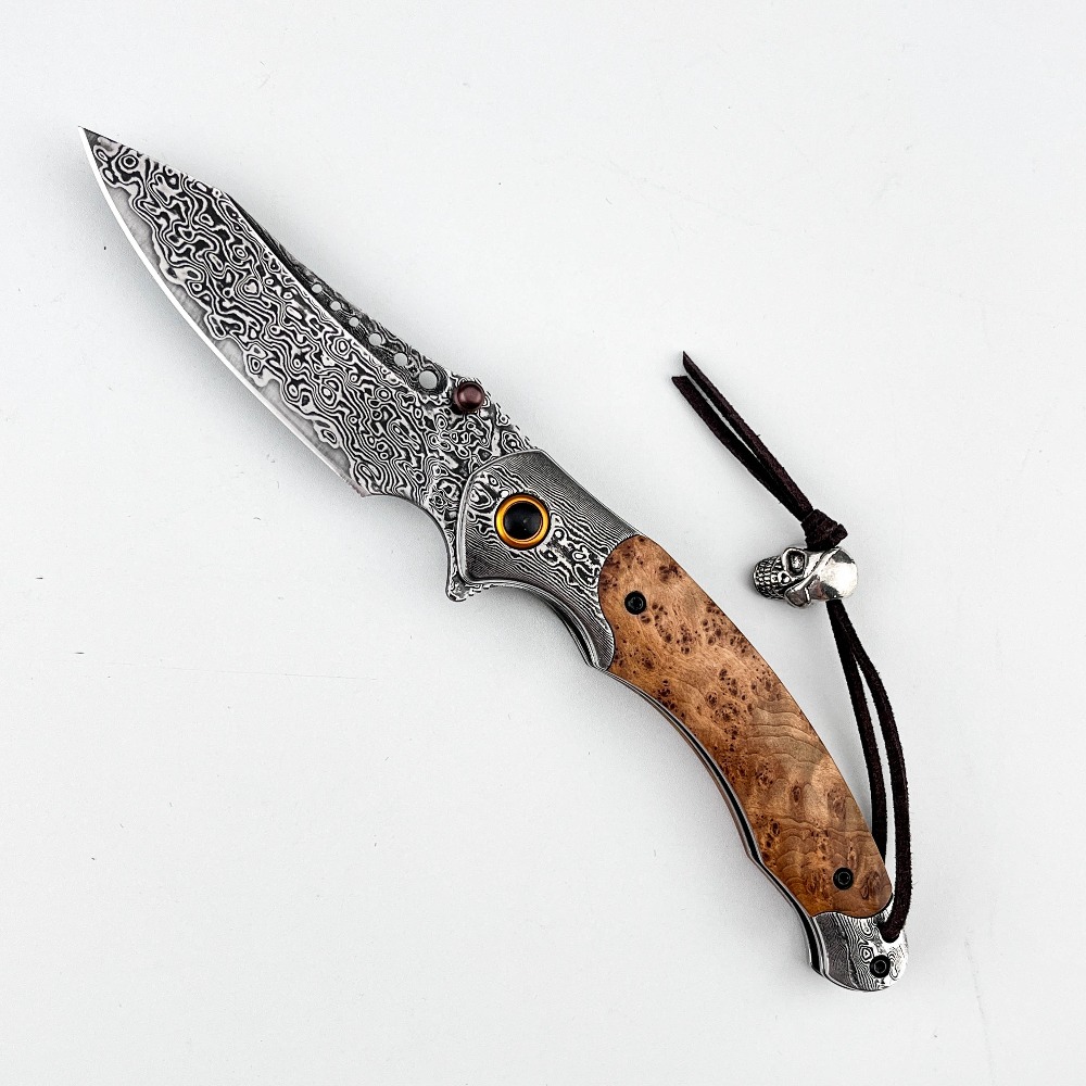 Vintage Collectible Knives - 高硬度ダマスカス模様折りたたみナイフ、ヴィンテージ装飾コレクターズアイテムポケットナイフ、ギフトコレクション、ハンティングナイフ