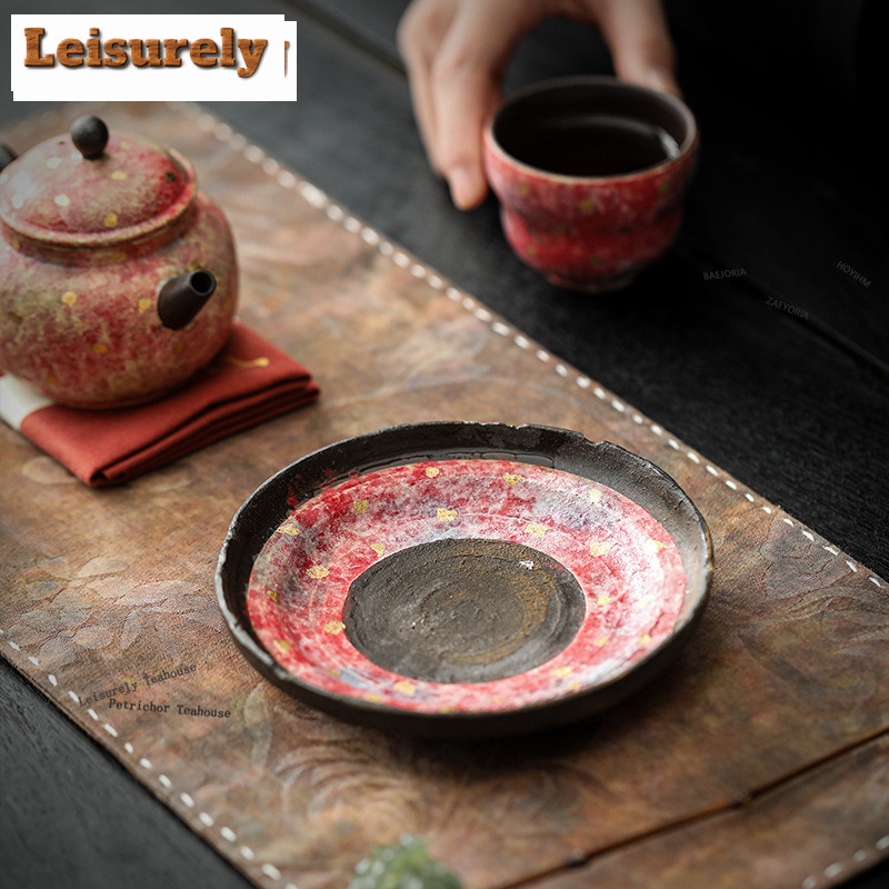 Vintage Collectible Pottery - HOYIHM手作りの赤い原石陶器ポットホルダー、ヴィンテージドライブリューテーブルティートレイ、茶道コレクション