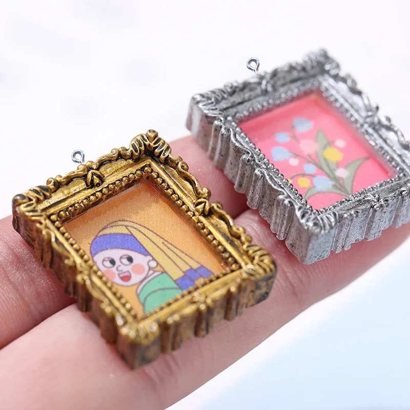 Vintage Jewelry Collection - 10 個フラットバックカボションヴィンテージ樹脂フォトフレームチャームペンダント DIY 用品手作りイヤリングブレスレットネックレスジュエリー用