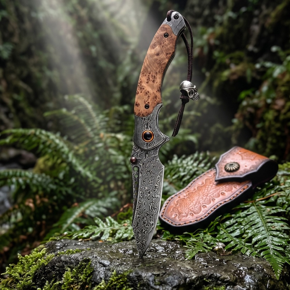 Vintage Collectible Knives - 高硬度ダマスカス模様折りたたみナイフ、ヴィンテージ装飾コレクターズアイテムポケットナイフ、ギフトコレクション、アウトドアEDCツール