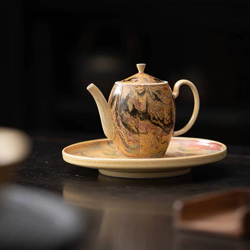 Vintage Collectible Pottery - 敦煌油絵風手作り薪焚き式西式茶器、家庭用、カンフー茶器、ヴィンテージティーポット、高級コレクション品