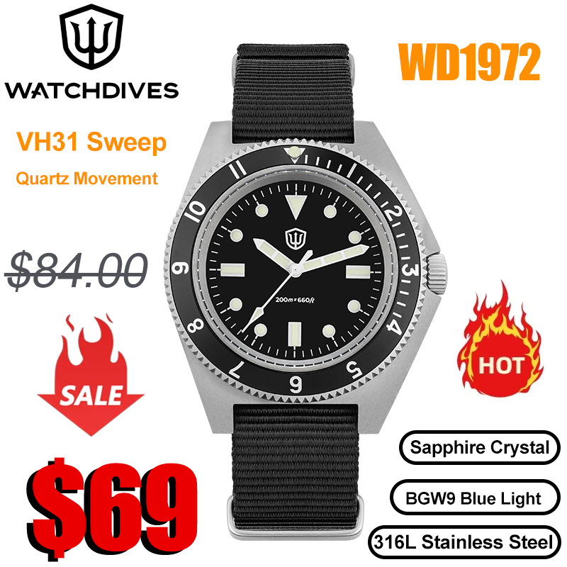 Vintage Watch Collecting - Watchdives WD1972 クォーツ時計 VH31 スイープ秒ムーブメント サファイアクリスタル