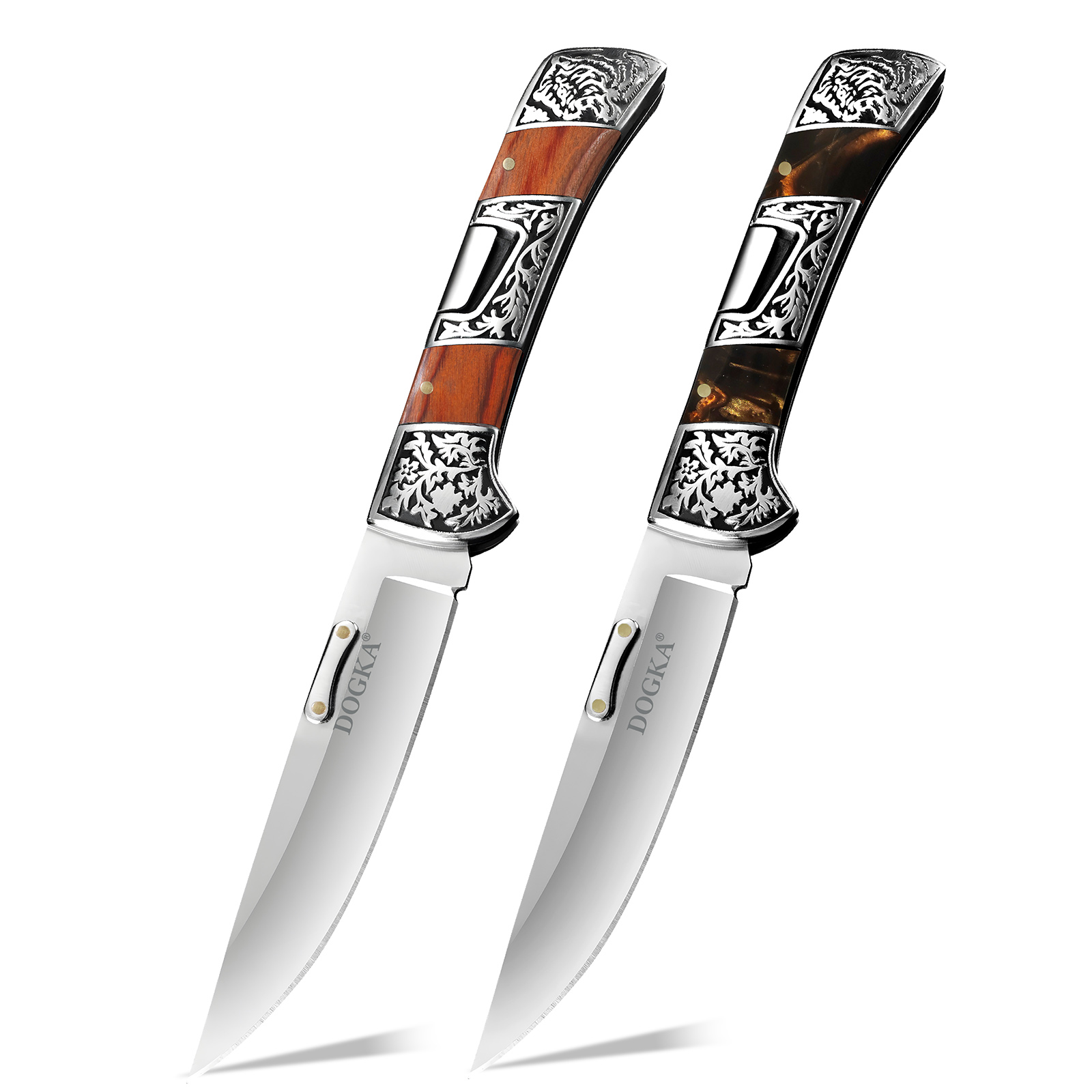 Vintage Collectible Knives - ヴィンテージ彫刻入り折りたたみ式ポケットユーティリティナイフ レトロ彫刻メタルボルスター 2種類のスタイル ポータブルEDCカッティングギア アウトドアキャンプコレクションギフト