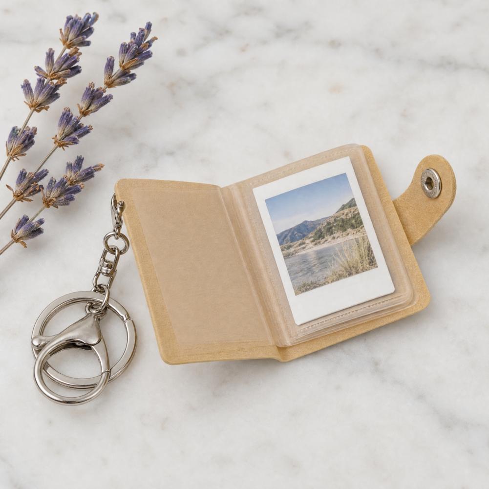 Polaroid Photo Album - フォトステッカーオーガナイザー ミニレザーフォトアルバム キーチェーン ロブスタークラスプ付き PU素材 ポータブルIDフォトホルダー