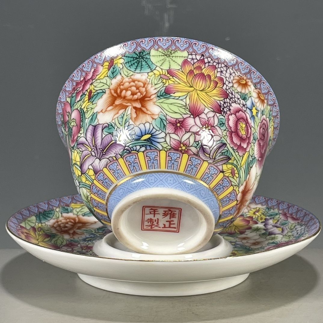 中国のヴィンテージ古窯ファランカイ3ピース茶器ガイワン手描き - Vintage Collectible Pottery のレビューと価格
