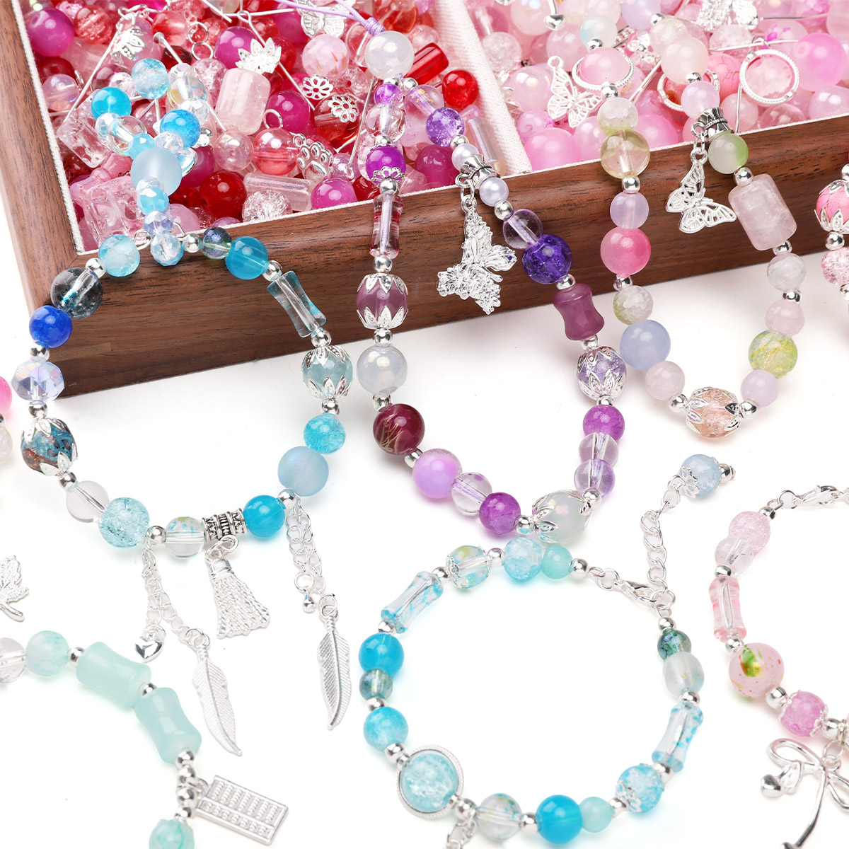 50g/袋 ミックスガラスビーズ シルバーペンダント スペー - Vintage Jewelry Collection のレビューと価格