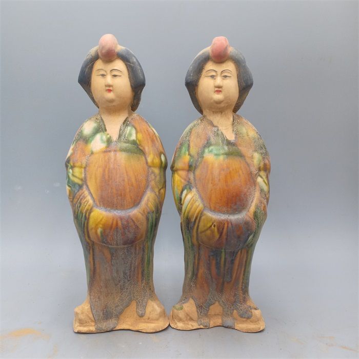 古いコレクション唐三彩塗装女性像像ペアアンティーク模造コレク - Vintage Collectible Pottery のレビューと価格