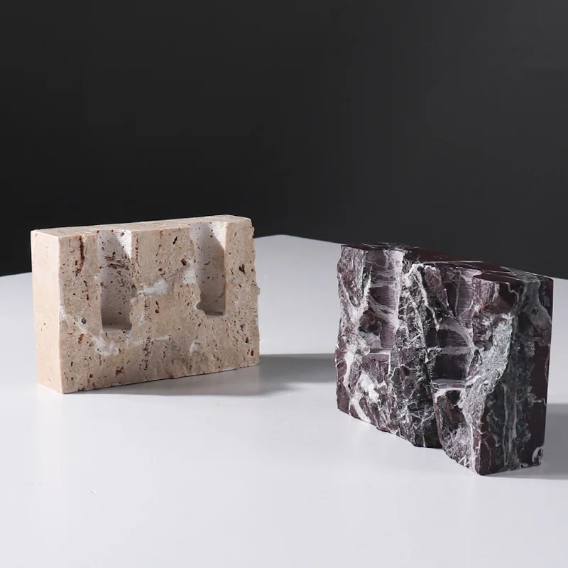 天然大理石キャンドルホルダー ヴィンテージトラバーチンキャン - Vintage Collectible Marbles のレビューと価格