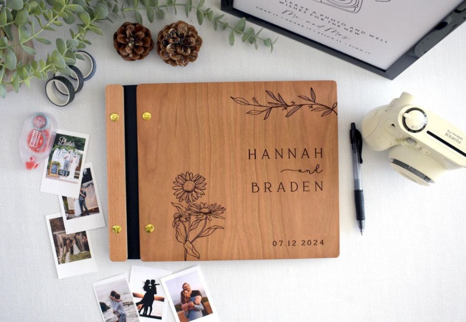 木製結婚式のゲストブックフォトアルバム、木製ゲストブック、パ - Polaroid Photo Album のレビューと価格