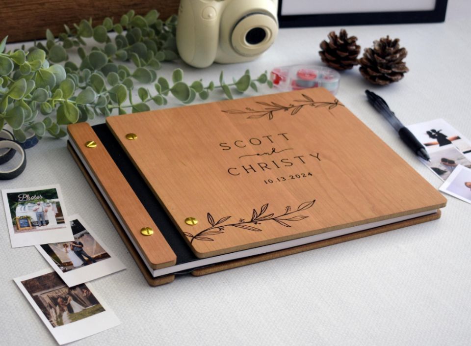 木製結婚式のゲストブックフォトアルバム、木製ゲストブック、パ - Polaroid Photo Album のレビューと価格
