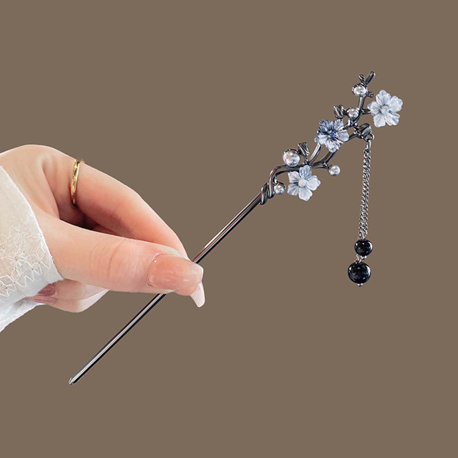 中国風のヘアスティック黒金属ヘアピンクラシックフラワーフリン - Vintage Jewelry Collection のレビューと価格