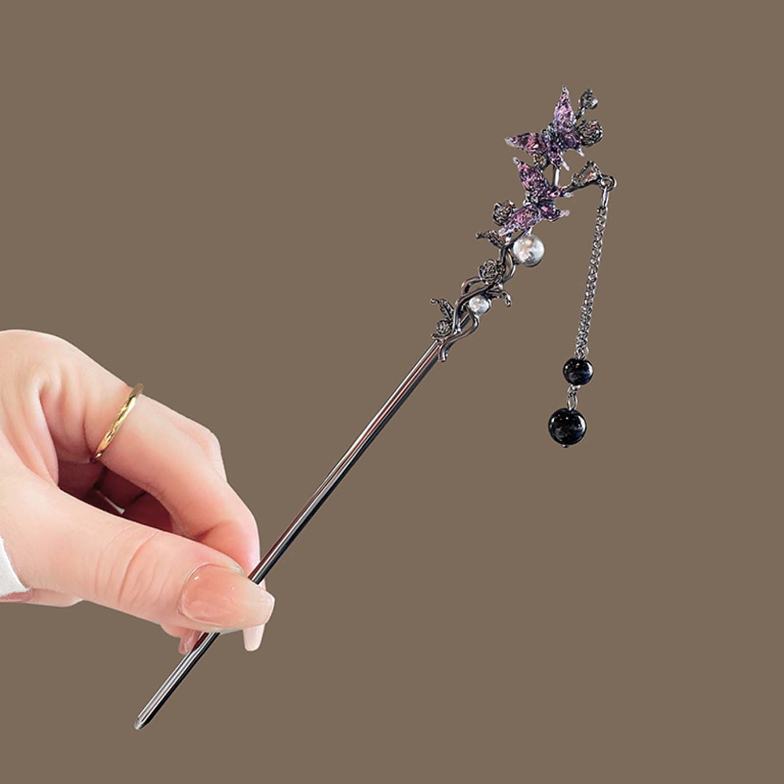中国風のヘアスティック黒金属ヘアピンクラシックフラワーフリン - Vintage Jewelry Collection のレビューと価格