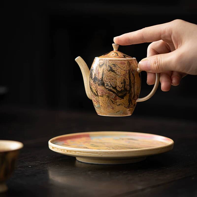 敦煌油絵風手作り薪焚き式西式茶器、家庭用、カンフー茶器、ヴィ - Vintage Collectible Pottery のレビューと価格